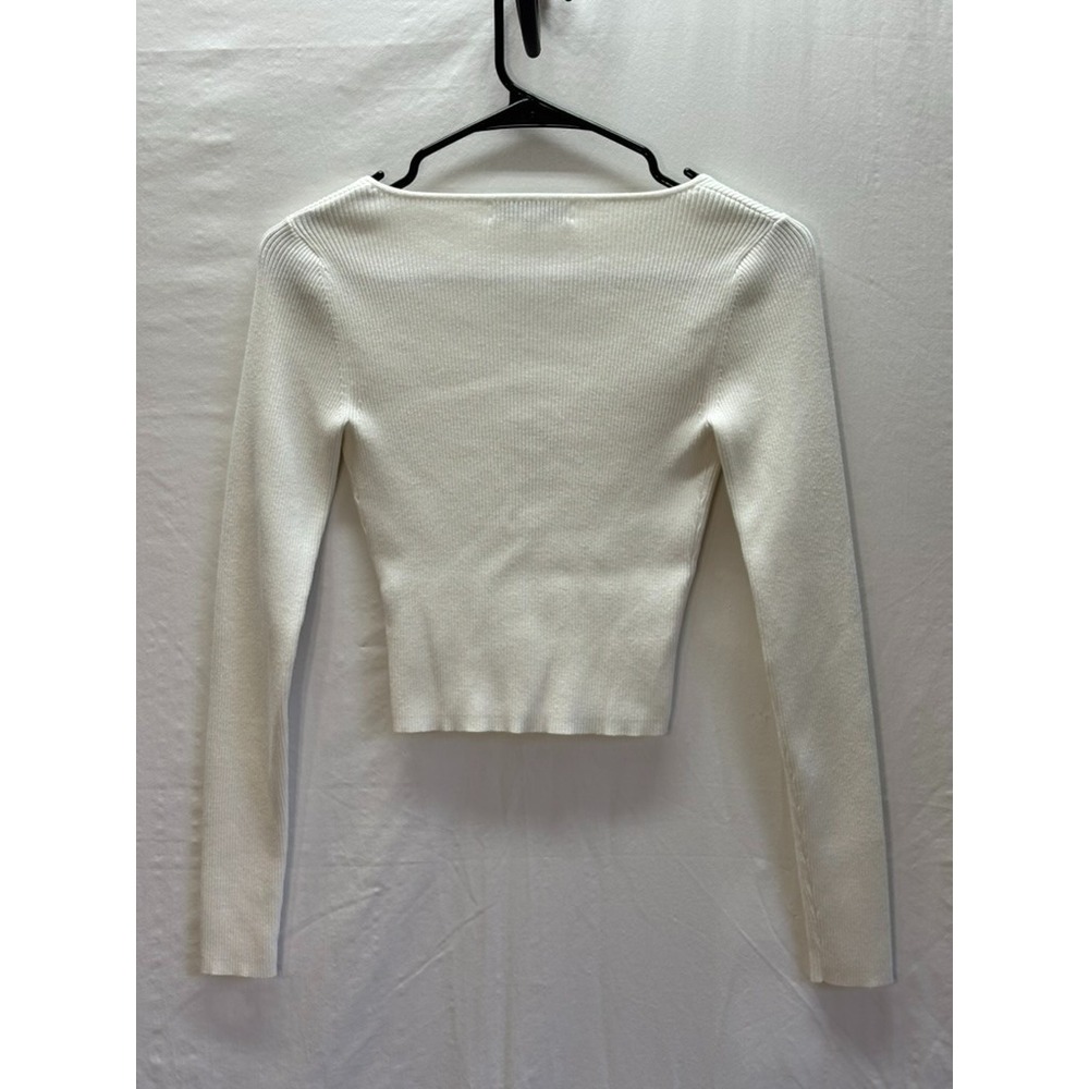 Intermix Cream Ribbed Ring‎ Detail Crop Top Sweater Womens Size S Y2K Style - Picture 4 of 9